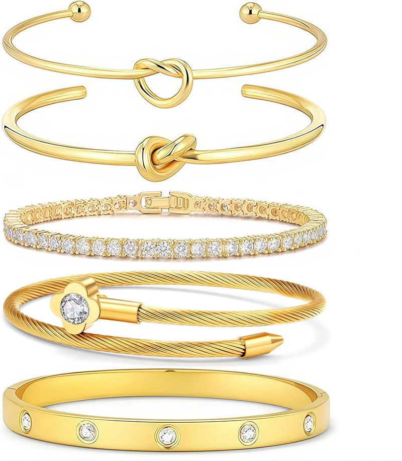18 K Gold Plated Love Bangle Bracelet Stack Cuff Jewelry for Women Jewelry Set for Women Gift with Box